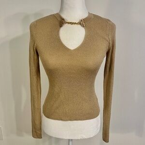 NEW Michael Kors Khaki Gold Knit Sweater with Chain Neck Detail - WITH TAG